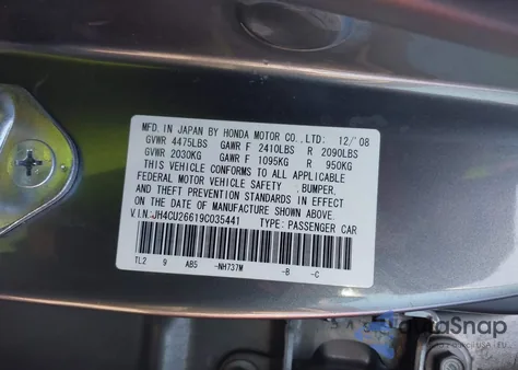 2009 Acura Tsx from USA, damaged, VIN JH4CU26619C035441